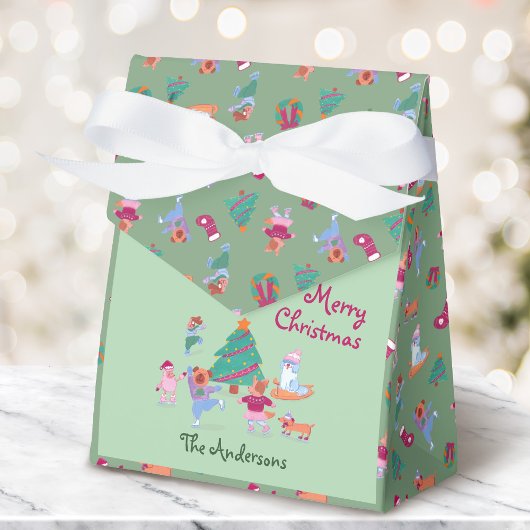 Schattigee Hond Schaatsen Pistache Groene Kerst Bedankdoosjes