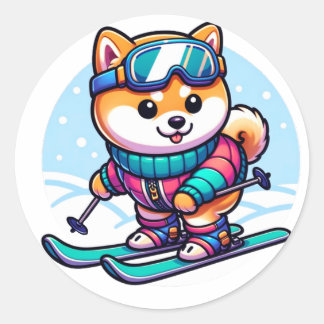 Schattigee hond Shiba skiën in de winter Ronde Sticker