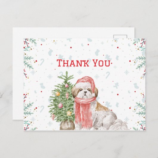 Schattigee Hond Shihtzu Santa Pet Kerst Bedankt Feestdagenkaart (Voorkant / Achterkant)