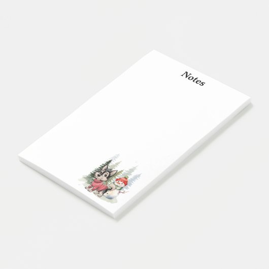 Schattigee hond, Sneeuwman & aangepaste naam, Eenv Post-it® Notes (Schuin)