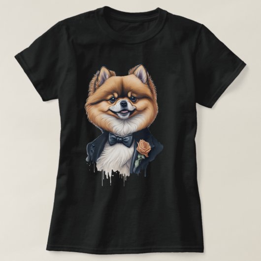 Schattigee hond uit Pommeren draagt formele kledin T-shirt (Design voorkant)