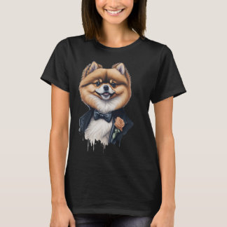 Schattigee hond uit Pommeren draagt formele kledin T-shirt
