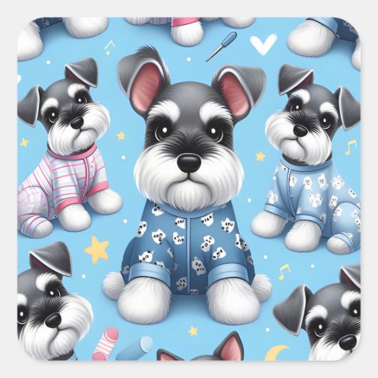 Schattigee hond van Schnauzer Animal Pattern Vierkante Sticker (Voorkant)