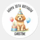 Schattigee hond verjaardagsfeestje gunsten ronde sticker (Voorkant)