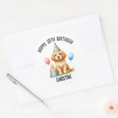 Schattigee hond verjaardagsfeestje gunsten ronde sticker (Envelop)