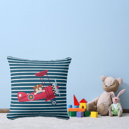 Schattigee hond vliegen rood Vliegtuig, Baby Boy N Kussen