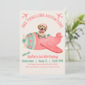 Schattigee Hond Vliegend Vliegtuig Roze Waterverf Kaart (Staand voorkant)