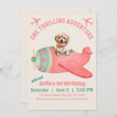 Schattigee Hond Vliegend Vliegtuig Roze Waterverf Kaart (Voorkant / Achterkant)