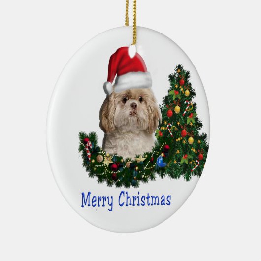 Schattigee hond vrolijk kerstfeest keramisch ornament (Rechts)