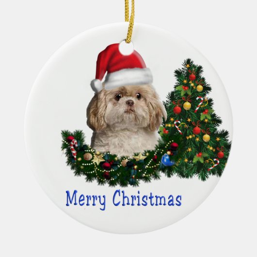Schattigee hond vrolijk kerstfeest keramisch ornament (Voorkant)