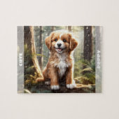 Schattigee Hond Waterverf Puppy Bos Aangepaste Naa Legpuzzel (Horizontaal)