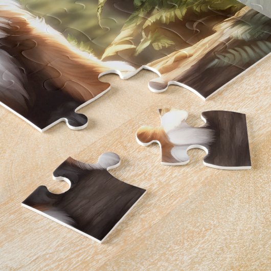 Schattigee Hond Waterverf Puppy Bos Aangepaste Naa Legpuzzel (Zijkant)