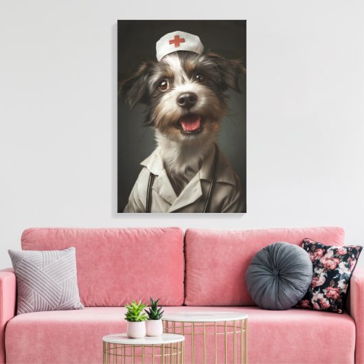 Schattigee hond werkt als verpleegkundige canvas afdruk (Insitu (Woonkamer))