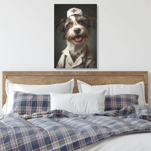 Schattigee hond werkt als verpleegkundige canvas afdruk (Insitu (Slaapkamer))