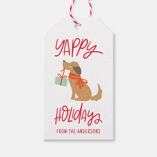 Schattigee Hond Yappy Feestdagen Vakantie Cadeaulabel (Voorkant)