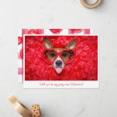 Schattigee Hond Zonnebril Rode Waterverf Valentijn Notitiekaartje (Voorkant / Achterkant in situ)