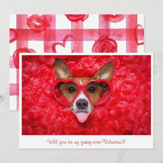 Schattigee Hond Zonnebril Rode Waterverf Valentijn Notitiekaartje (Voorkant / Achterkant)