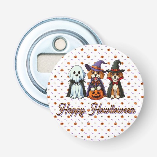 Schattigee honden als geest, heks en vampier button flesopener (Voorkant)
