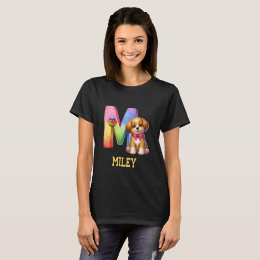 Schattigee Honden Brief Miley Naam Rainbow Dog T-shirt (Voorkant volledig)