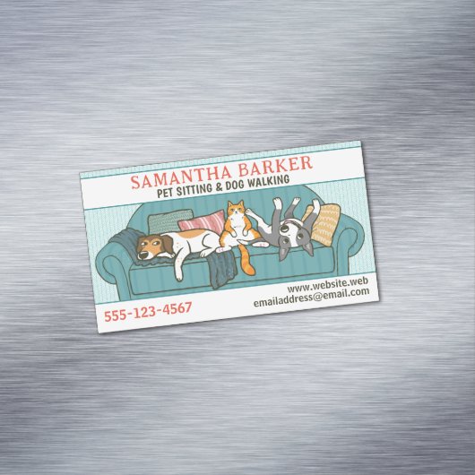 Schattigee Honden en Kat Huisdier Zittend Dierenve Magnetisch Visitekaartje (Voorbeeld)
