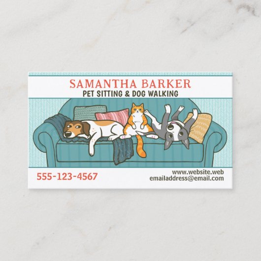 Schattigee Honden en Kat Huisdier Zittend Dierenve Visitekaartje (Voorkant)