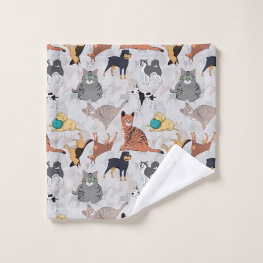 Schattigee honden- en kattenpatroon ontwerp bad handdoek (Wasdoekje)