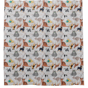 Schattigee honden- en kattenpatroon ontwerp douchegordijn