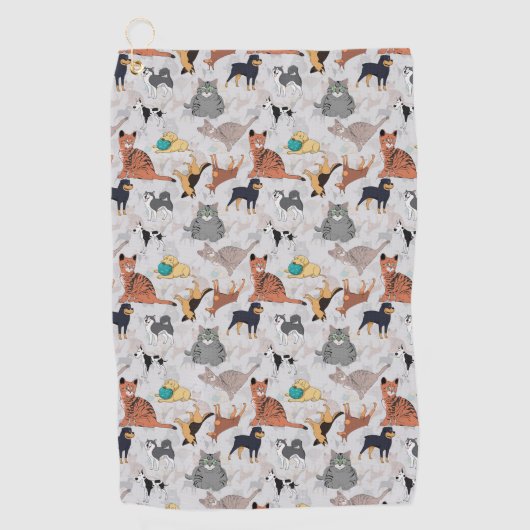 Schattigee honden- en kattenpatroon ontwerp golfhanddoek (Voorkant)