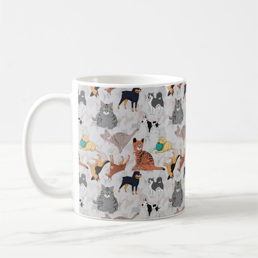 Schattigee honden- en kattenpatroon ontwerp koffiemok (Links)