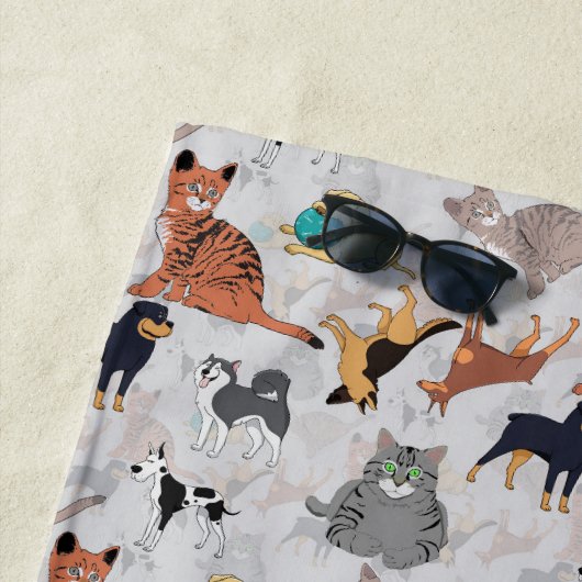 Schattigee honden- en kattenpatroon ontwerp strandlaken (In situ)