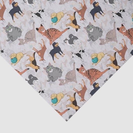 Schattigee honden- en kattenpatroon ontwerp tissuepapier (Detail)