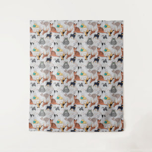 Schattigee honden- en kattenpatroon ontwerp wandkleed