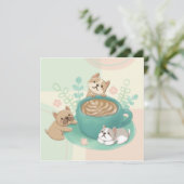 Schattigee honden en koffie illustratie kaart (Staand voorkant)