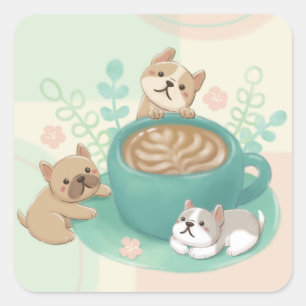Schattigee honden en koffie illustratie vierkante sticker