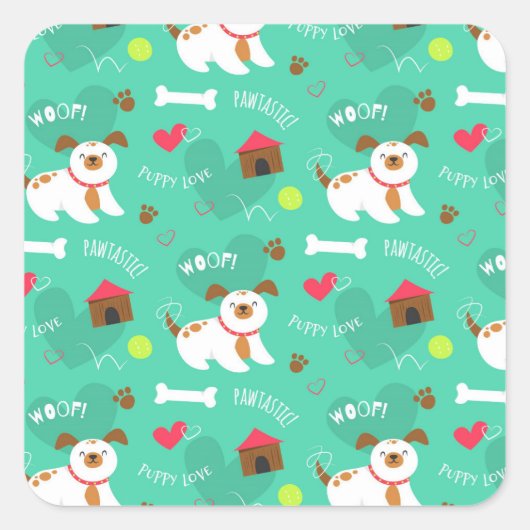 Schattigee honden en woorden vierkante sticker (Voorkant)