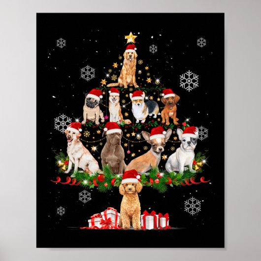 Schattigee Honden Kerstboom Lights Dogs Lovers Xma Poster (Voorkant)