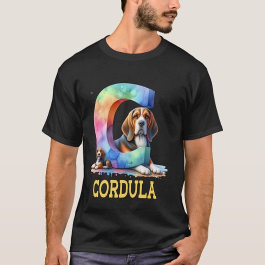 Schattigee Honden Letter Cordula Naam Rainbow Dog T-shirt (Voorkant)