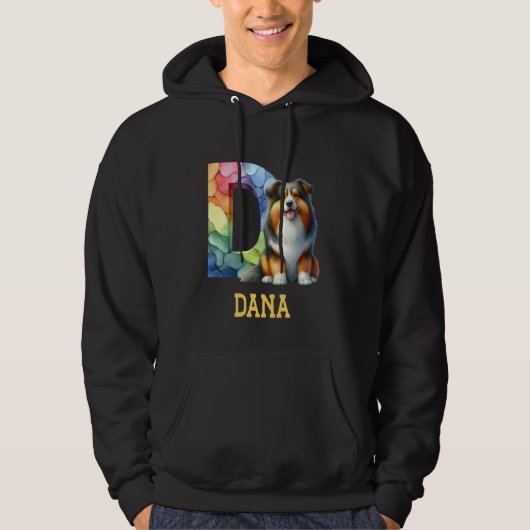 Schattigee Honden Letter Dana Naam Rainbow Dog Hoodie (Voorkant)