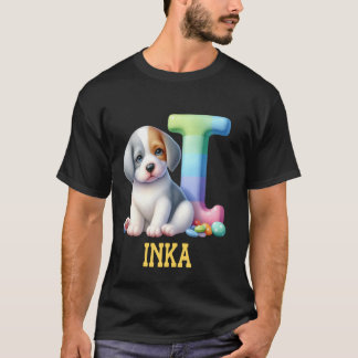 Schattigee Honden Letter Inka Naam Rainbow Dog T-shirt