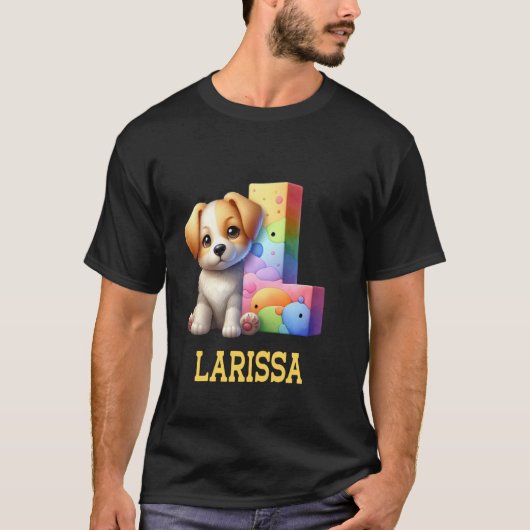 Schattigee Honden Letter Larissa Naam Rainbow Dog T-shirt (Voorkant)