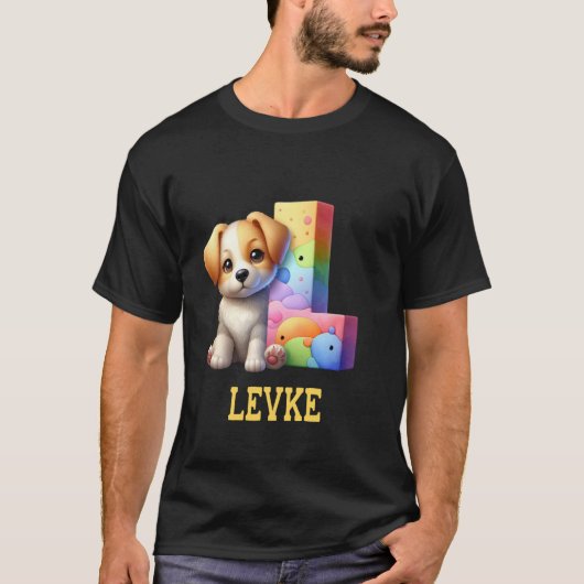 Schattigee Honden Letter Levke Naam Rainbow Dog T-shirt (Voorkant)