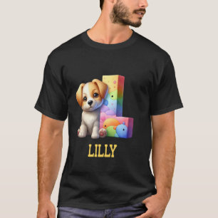 Schattigee Honden Letter Lilly Naam Rainbow Dog T-shirt