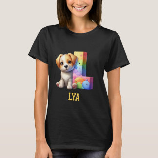 Schattigee Honden Letter Lya Naam Rainbow Dog T-shirt