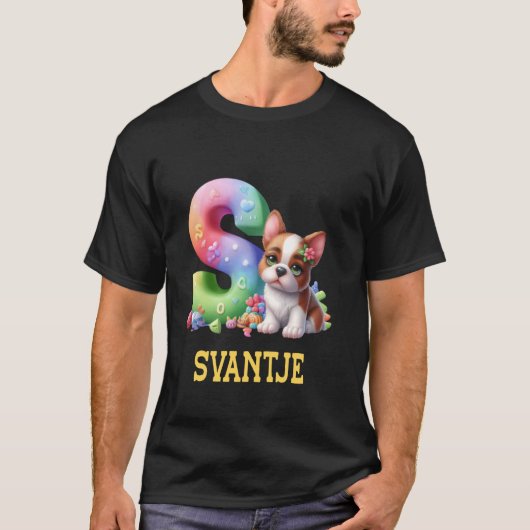 Schattigee Honden Letter Svantje Naam Rainbow Dog T-shirt (Voorkant)