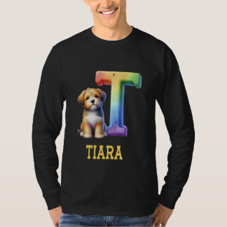 Schattigee Honden Letter Tiara Naam Rainbow Dog T-shirt