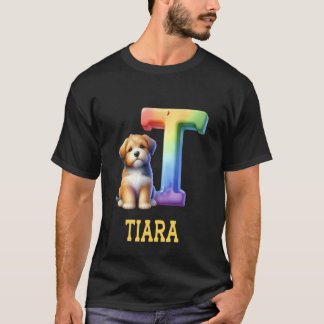 Schattigee Honden Letter Tiara Naam Rainbow Dog T-shirt