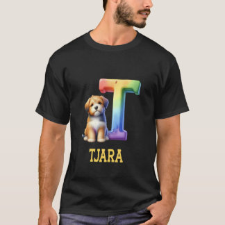 Schattigee Honden Letter Tjara Naam Rainbow Dog T-shirt