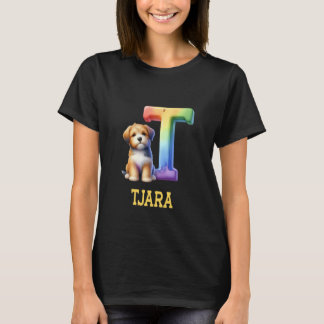 Schattigee Honden Letter Tjara Naam Rainbow Dog T-shirt