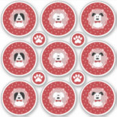 Schattigee Honden met een Red Bow Stropdas Kerst Sticker (Voorkant)