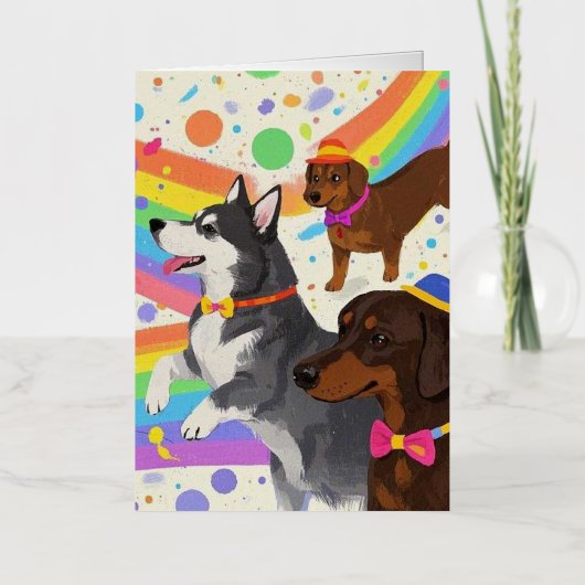 Schattigee honden met regenboog folie wenskaart (Voorkant)
